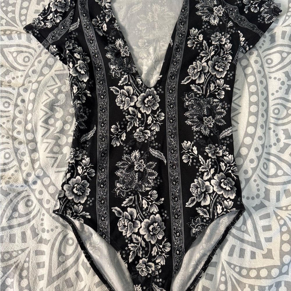 Pitaya Black and White Floral Bodysuit